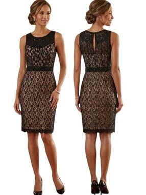 SUE WONG Beaded Lace Sheath Cocktail Dress - Size 0